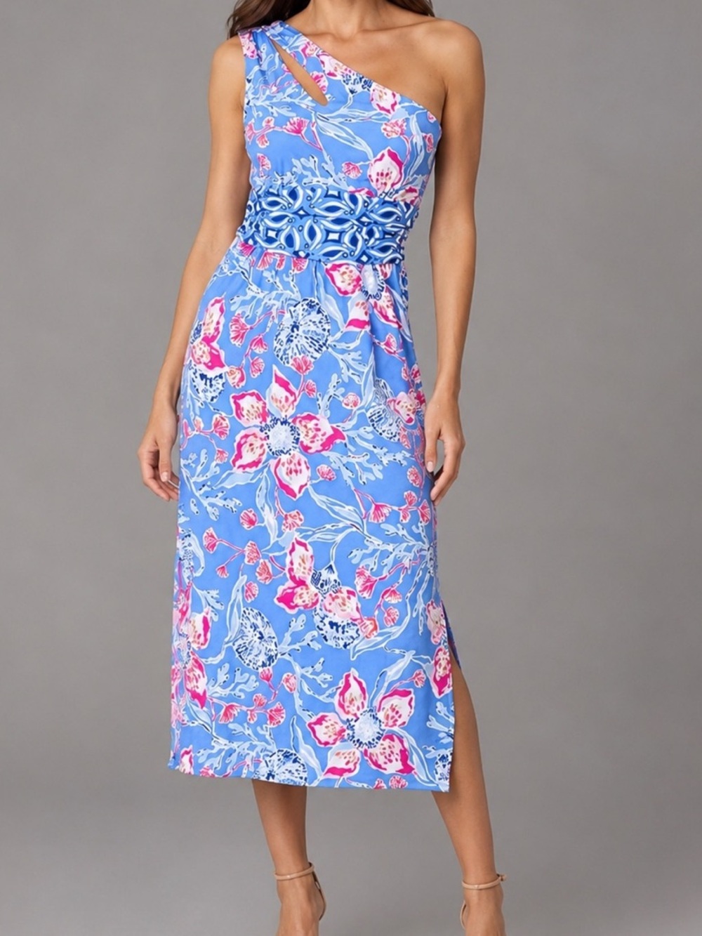 NEW Lilly Pulitzer Womens Helina Dress Midi One-Shoulder Bahamian Rhapsody Swim